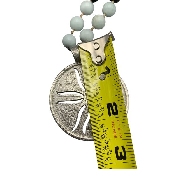 Carol Dauplaise Sandollar Glass Bead Necklace 21" Black Silver Tone Statement - Picture 8 of 9